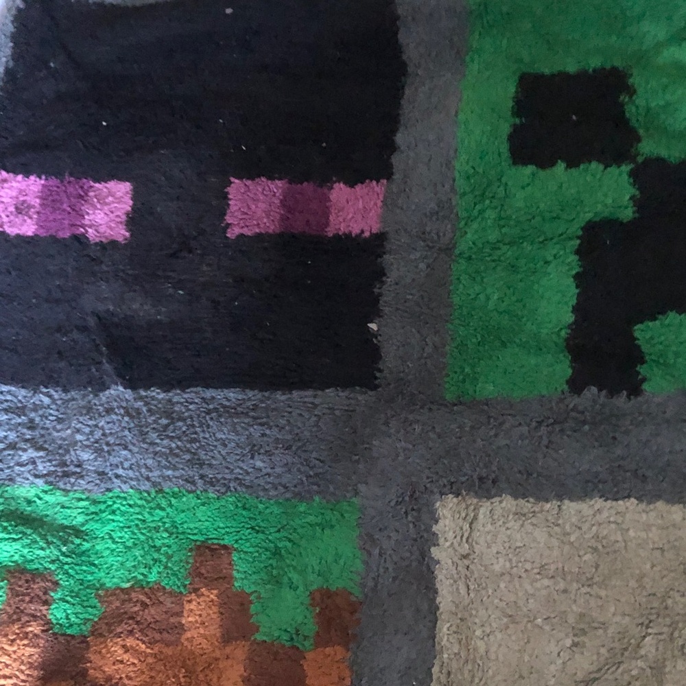Plush Pixel Art Patchwork Throw Rug - Green, Black, Gray, Brown, Pink